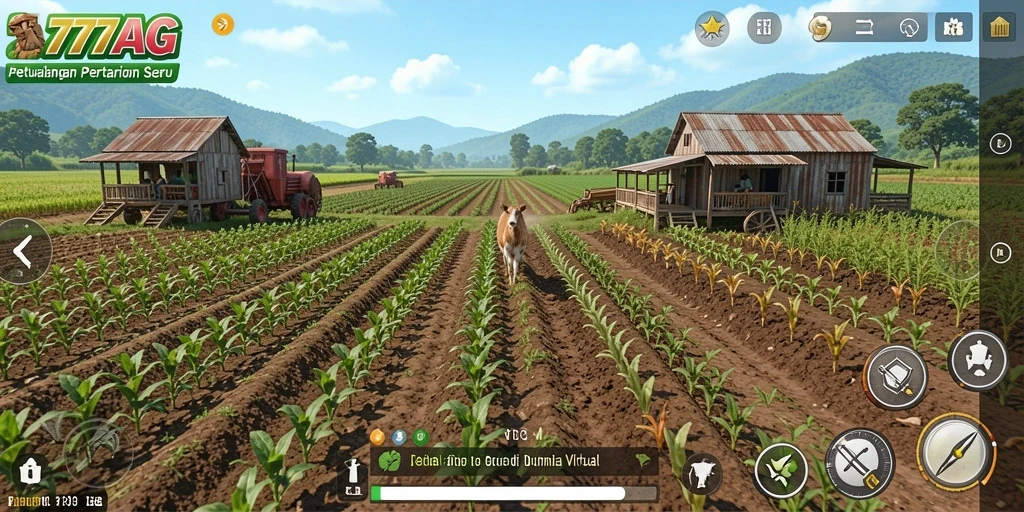 Tampilan gameplay 777AG dengan suasana pertanian yang asri.