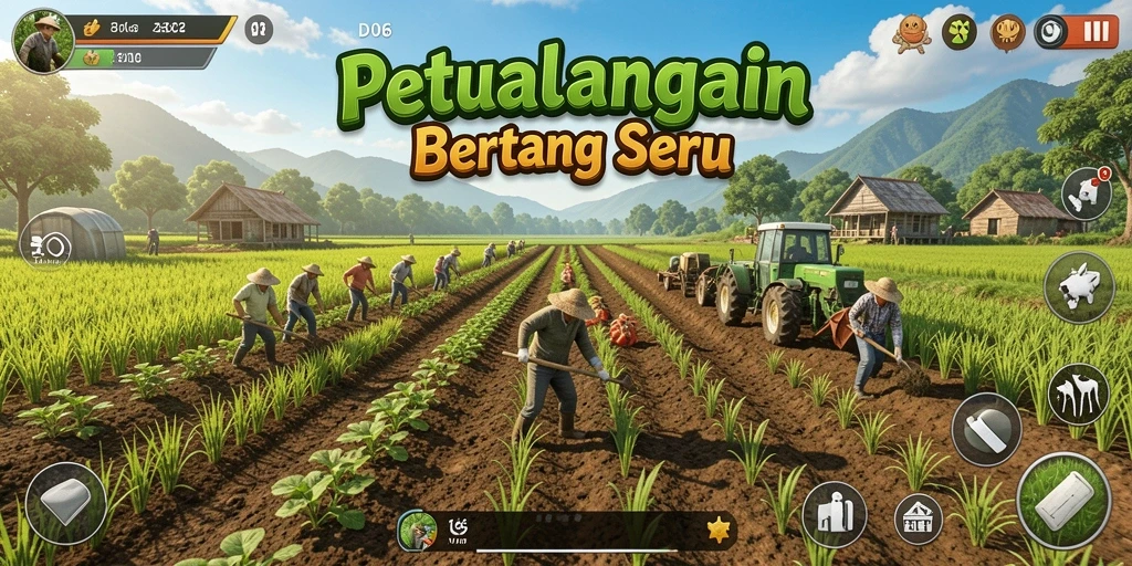Tangkapan layar gameplay D06 menampilkan aktivitas bertani yang menarik.