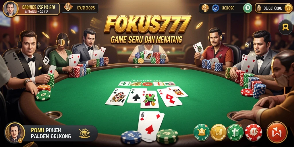 Screenshot FOKUS777 menampilkan suasana permainan poker yang mendebarkan.
