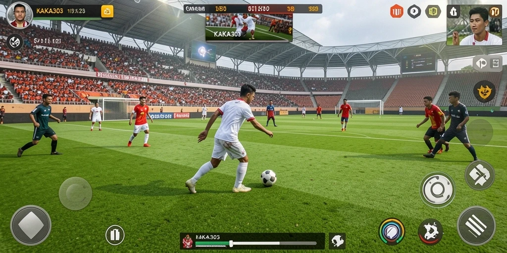 Screenshot KAKA303 menampilkan aksi seru di lapangan sepak bola.