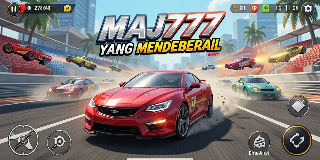 Screenshot gameplay MAJ777 menunjukkan aksi balapan mendebarkan.