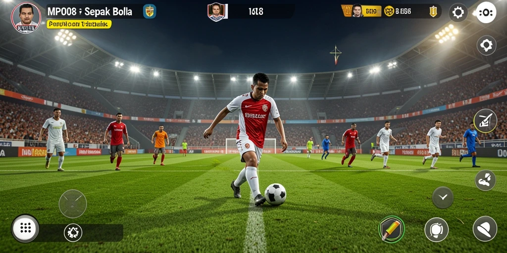 Tampilan gameplay MPO08 yang mengasyikkan dan penuh aksi sepak bola.