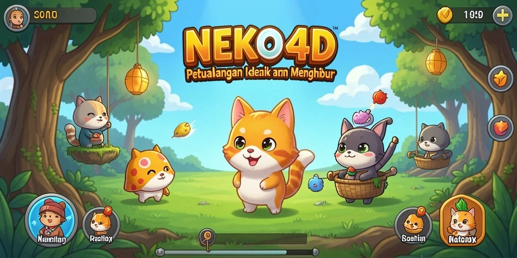Tangkapan layar NEKO4D menampilkan kucing lucu dalam gameplay Idle yang asyik.